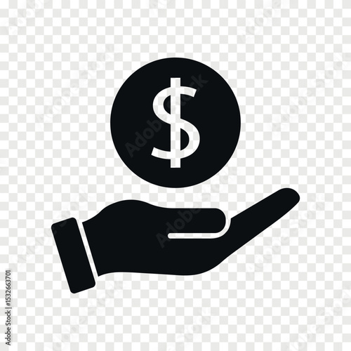 Hand holding money or coins vector flat icon