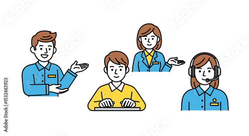 Customer Service Representatives Illustrations of Diverse Agents Providing Support