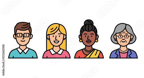 Diverse Group of People Icons Representing Age, Gender, and Ethnicity