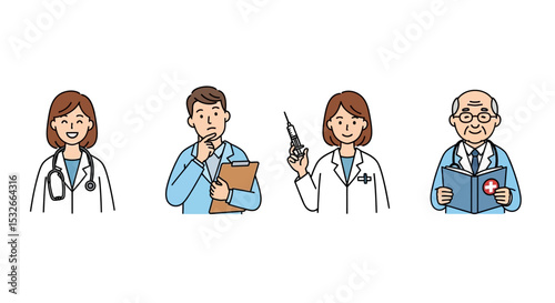 Diverse Healthcare Professionals Doctors, Nurses, and Medical Staff Illustrations
