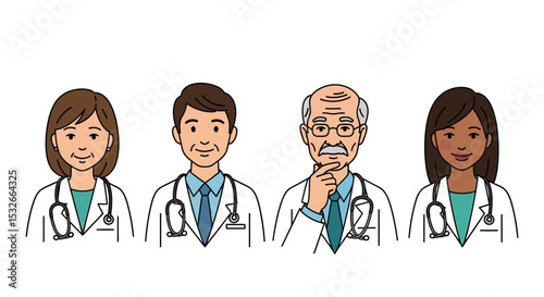 Diverse Team of Doctors Healthcare Professionals, Medical Team, Physician Group Illustration