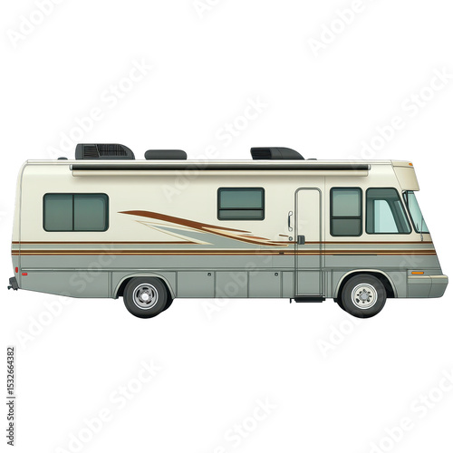RV (Recreational Vehicle), On Tour with a Camper Van - Parked with an Ocean View, isolated on transparent background