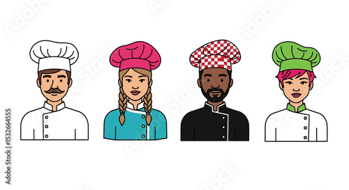 Diverse Chefs Culinary Professionals Vector Illustrations