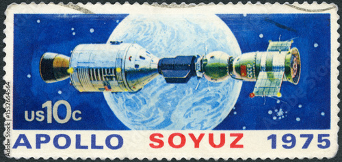 USA - 1975: shows Apollo and Soyuz After Docking and Earth, 1975