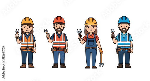 Diverse Team of Skilled Construction Workers Illustration