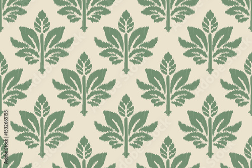 Damask Ikat floral seamless pattern. Motif flower embroidery. Design for women, texture, fabric, clothing, wrapping paper, curtains, and decoration. Vintage wallpaper.Aztec geometric ornament.