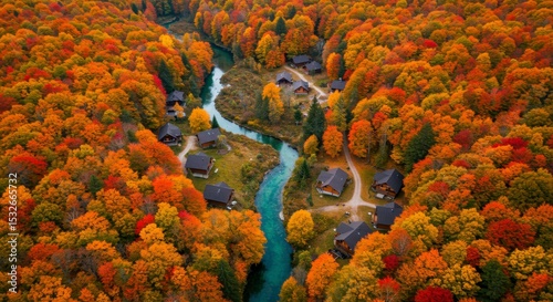 Autumnal forest village