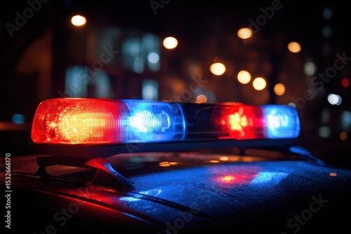 Red and Blue Police Emergency Lights Flashing in Nighttime Law Enforcement Scene with Smoke Effects.