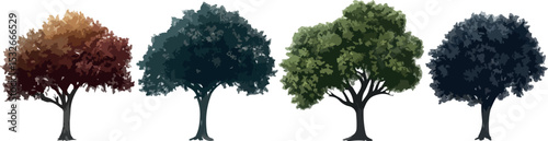 Set of trees vector illustration featuring nature's green plants, branches, and foliage in a natural forest landscape design