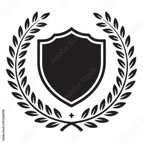 Laurel Wreath with Shield Emblem – Heraldic Crest Badge Vector Illustration