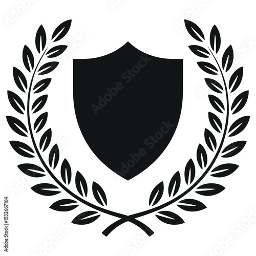 Laurel Wreath with Shield Emblem – Heraldic Crest Badge Vector Illustration