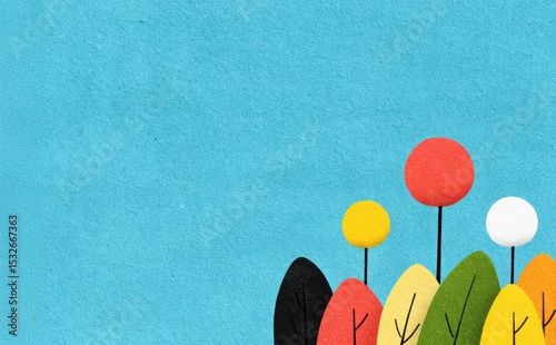Colorful Abstract Trees on Blue Background with Simple Shapes and Minimalist Design for Creative Projects and Artworks