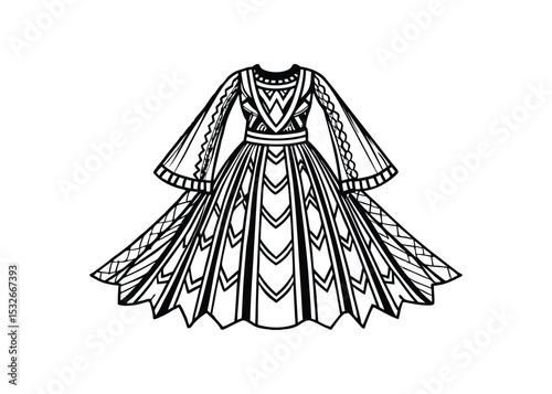 Silhouette of bohemian gown isolated on a white background
