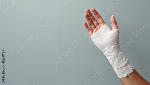 Wrist with compression wrap on hand showing injury recovery process