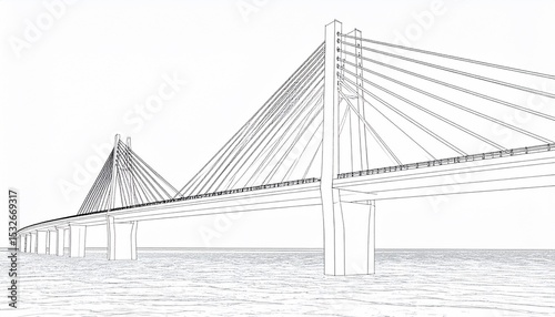 Architectural Design: Modern Cable-Stayed Bridge over Water
