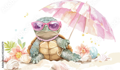 Funny green cartoon frog character with a red umbrella for children