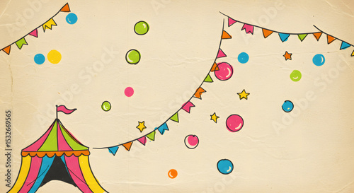 Vibrant Carnival Circus Tent and Festive Decorations Illustration