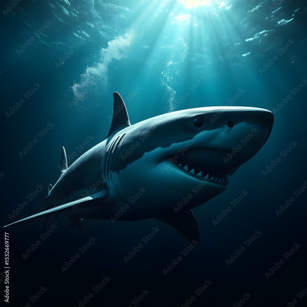 Fototapeta premium Majestic Great White Shark Ocean Dive