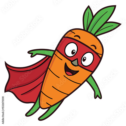 Happy Orange Carrot Superhero Flying Red Cape vector