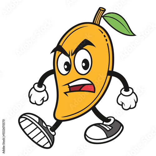 Angry Yellow Mango Cartoon Character Walking vector