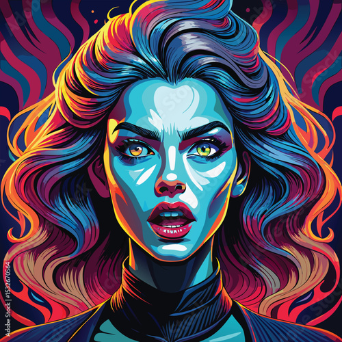 Close up portrait of woman with bold makeup and exaggerated features
