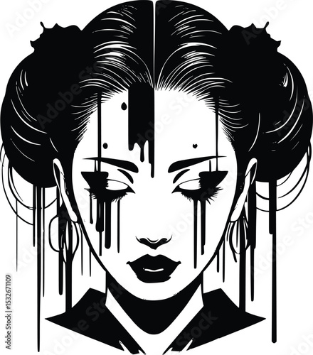 Weeping geisha gothic style vector illustration