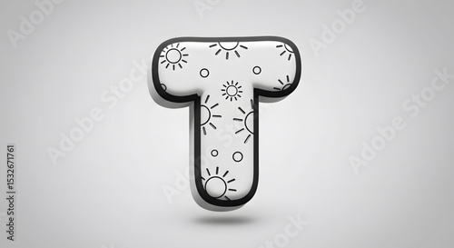 Summery Sun Design Decorative 3D Letter T Illustration