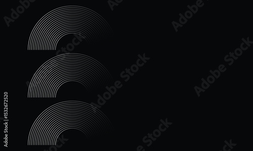 Modern abstract design featuring three stacked semi-circular line patterns on a black background. A minimalist and futuristic graphic ideal for tech themes, posters, or digital interfaces.