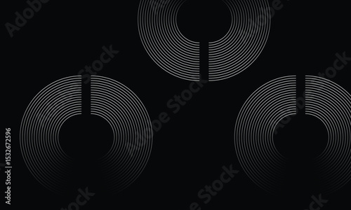 Minimal abstract background with circular white lines on black, forming modern geometric rings. Ideal for futuristic design themes, digital backdrops, or clean tech interfaces.