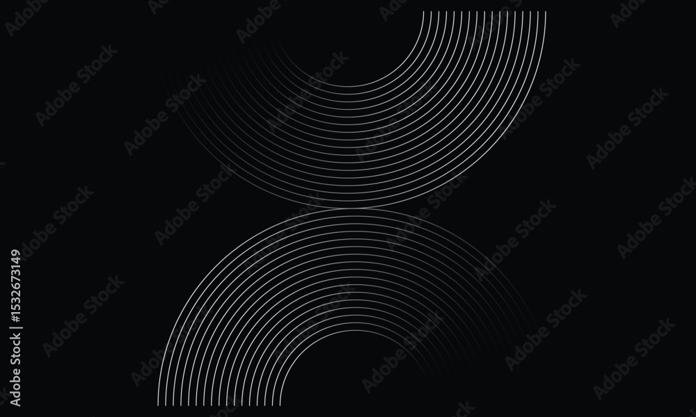 Modern abstract black background featuring concentric semi-circles forming an hourglass shape. Minimalist geometric design ideal for wallpapers, branding, tech themes, or graphic art projects.