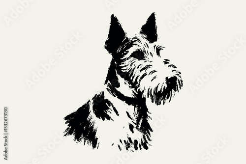 Fox terrier portrait brush ink sketch vector illustration