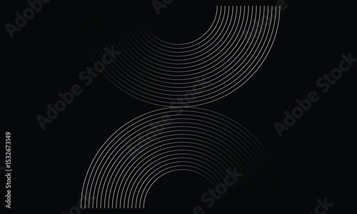 Modern abstract black background featuring concentric semi-circles forming an hourglass shape. Minimalist geometric design ideal for wallpapers, branding, tech themes, or graphic art projects.