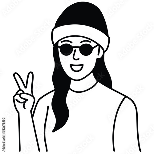 Stylish woman in beanie and sunglasses vector illustration