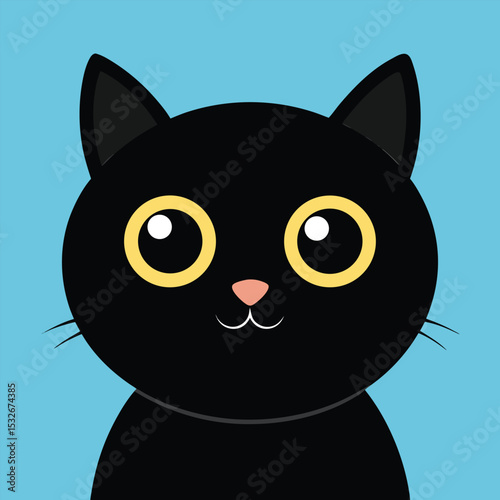 Adorable black cat with big round eyes cute pet vector illustration
