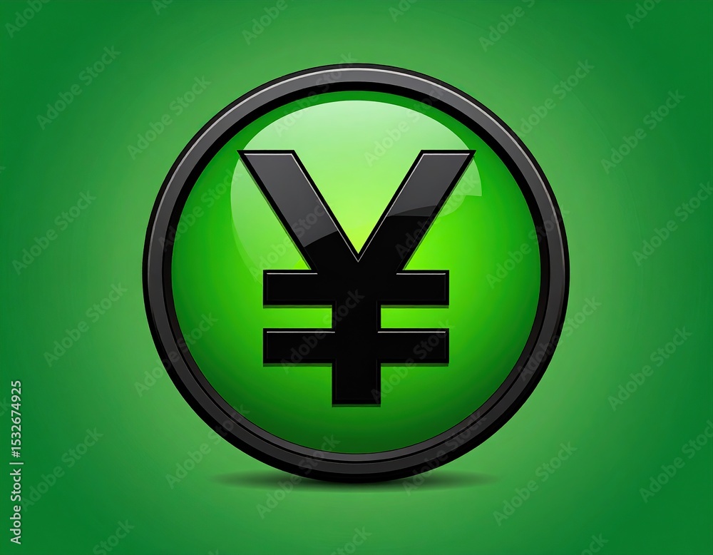 Obraz premium Green button with black yen symbol (1)