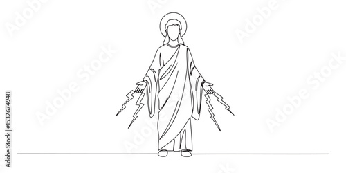 Thunder angel icon illustration in a minimalist line art style