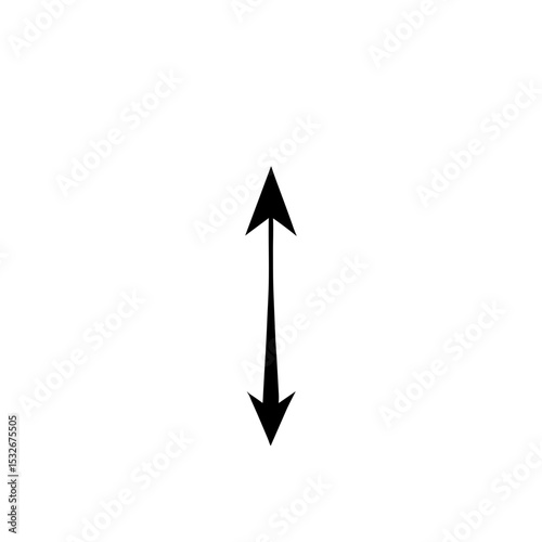 Vertical black arrow pointing up and down on a transparent background