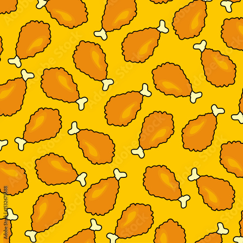 Fried Crispy Chicken Legs Seamless Pattern. doodle fried chicken pattern background. Chicken leg pattern. fast food background. 