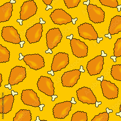 Seamless pattern with chicken legs. Crispy fried chicken seamless pattern. Fast food background