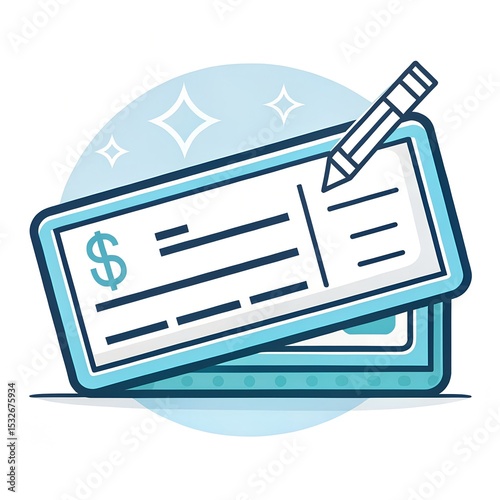 Minimalist Vector Bank Check Icon Symbolizing Payment, Transaction, and Financial Agreement