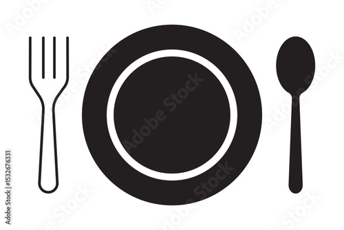 Fork, knife, plate and spoon. Menu symbol. Restaurant icon. Restaurant icon. Food, plate, fork, knife, spoon, cutlery icon set. eps 10