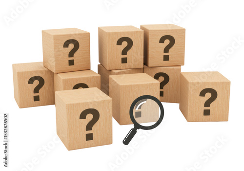 Isolated Question Mark Cubes with Magnifying Glass