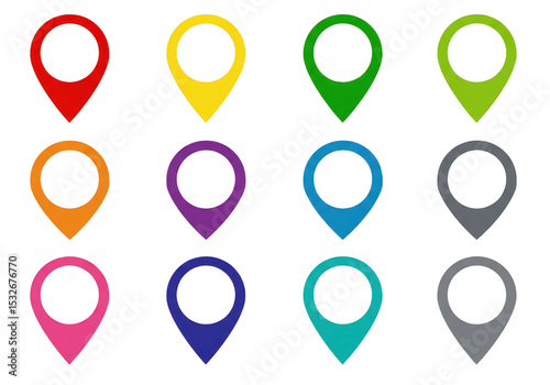 Colorful map pointer collection isolated on transparent background