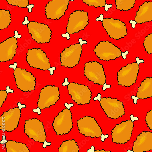 Seamless pattern with chicken legs. Fried chicken background. Doodle chicken legs icons.