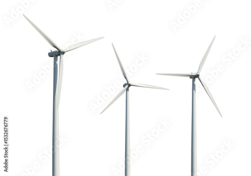 Isolated Three White Wind Turbines in a Row