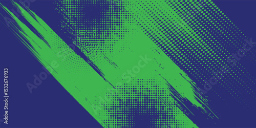 Abstract Sport Background with Green and Blue Brush Texture and Halftone Effect. Dirty Grunge Background modern art grunge
