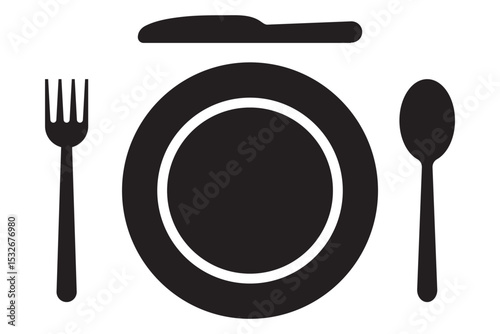 Fork, knife, plate and spoon. Menu symbol. Restaurant icon. Restaurant icon. Food, plate, fork, knife, spoon, cutlery icon set. eps 10