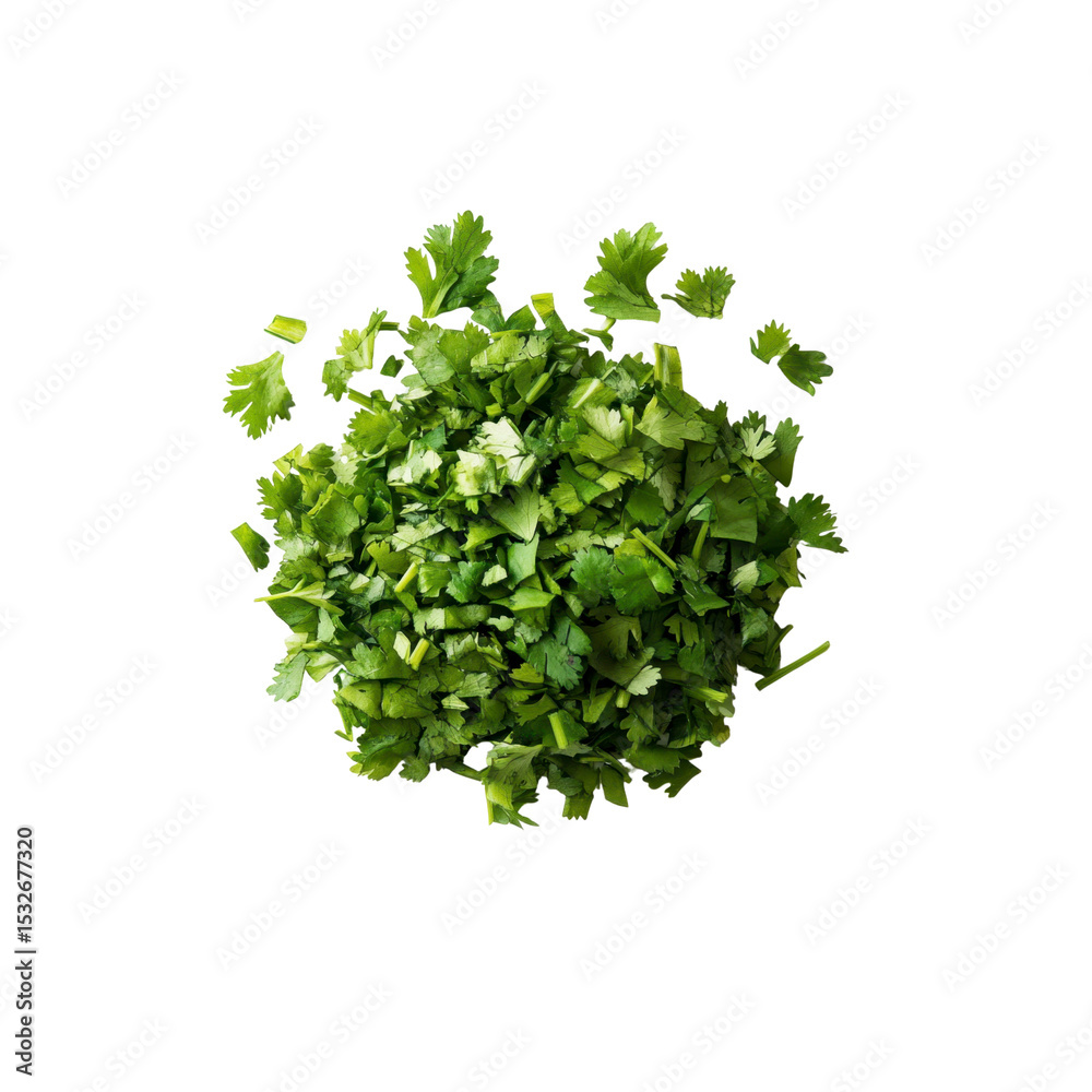 Obraz premium Freshly Chopped Cilantro, Green Herb Pile, Culinary Ingredient