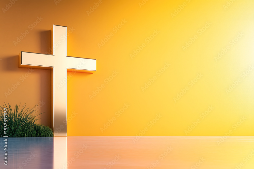 Naklejka premium Gold cross Christian Jesus Christ salvation faith hope love resurrection