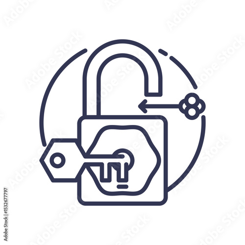 Fotografie Line art icon of a key unlocking a padlock containing a cell-like structure